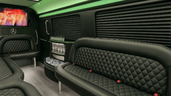 Interior of Brownsville Party Bus Company's 14 Passenger Sprinter Limousine in Brownsville