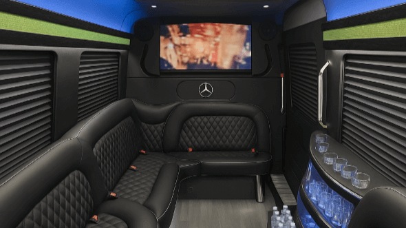 Interior of Charter Bus Company San Antonio's 14 Passenger Sprinter Limousine in San Antonio