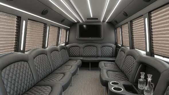 Interior of Charter Bus Company McAllen's 50 Passenger Party Bus in McAllen